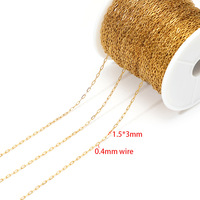 Chaîne plate en acier inoxydable plaqué or 18 carats, chaîne à maillons plats, chaîne à fermoir pour la fabrication de colliers, bracelets et bijoux DIY, vente en gros