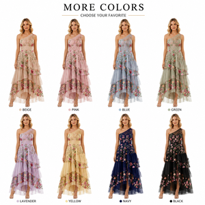Vestido Midi de Malla con Bordado Floral, Elegante y Sexy, de un Solo Hombro, Ajustado, Suave y Transpirable, para Fiestas y Clubes, OEM ODM - Product Image 2