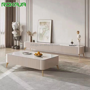 Table basse de luxe italienne grise, meuble TV moderne de grande taille avec plateau en <span class=keywords><strong>ardoise</strong></span> long et tiroir - Product Image 1