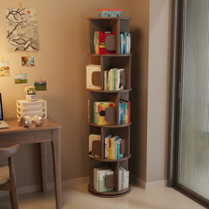 Librería esquinera moderna de madera con estantes giratorios para almacenamiento en el hogar, oficina y sala de estar. - Product Image 2
