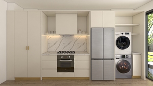 Mueble de Cocina Moderno y Minimalista con Encimera de Mármol, Isla de Diseño Contemporáneo y Elegante, Estructura de Madera Contrachapada MDF Impermeable y Protector Contra Salpicaduras - Product Image 2