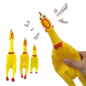 新款宠物狗吱吱声玩具尖叫鸡挤压声音狗咀嚼玩具耐用搞笑黄色橡胶通风口鸡16厘米30厘米39厘米