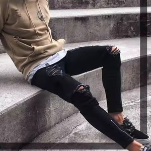 Jeans di Alta Qualità Personalizzabili con LOGO, Nuovi Jeans Neri Strappati Elasticizzati Traspiranti e Resistenti da Uomo - Product Image 2