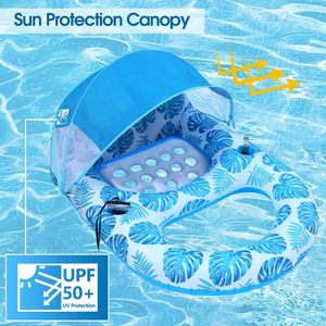 Radeau gonflable en PVC personnalisé avec auvent pare-soleil, dossier, trou pour pagaie, chaise longue de piscine amovible, flottant sur l'eau - Product Image 6