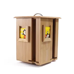 Wholesale Custom Bamboo Rotating Tea Holder Organizer Tea Storage Box Wood 4 Compartments Storage Boxes