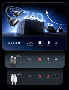 Câble LISEN USB C vers USB C 240W PD 3.1 Charge Rapide – Lot de 3 pour Ordinateur Portable, Gaming, iPhone 17, <span class=keywords><strong>Samsung</strong></span> S25 – Cordon de Charge Type C - Product Image 6