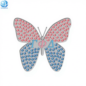 Nuevo diseño Gamma Phi Delta 1943 alfileres de joyería bebé rosa azul con incrustaciones de mariposa esmalte GPD insignia de aleación de Metal broche de hermandad griega - Product Image 1
