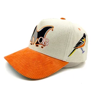 Boné de beisebol com snapback de 6 painéis para pai, boné de beisebol vintage personalizado de 6 painéis, veludo cotelê bordado em branco hip-hop