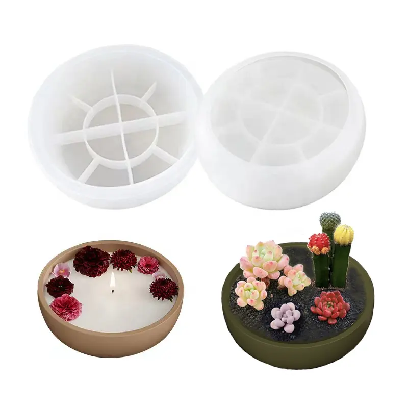 3D large classic elaborate glossy easy operating shallow dish pattern silicone mold for diy cement resin moss succulent vase