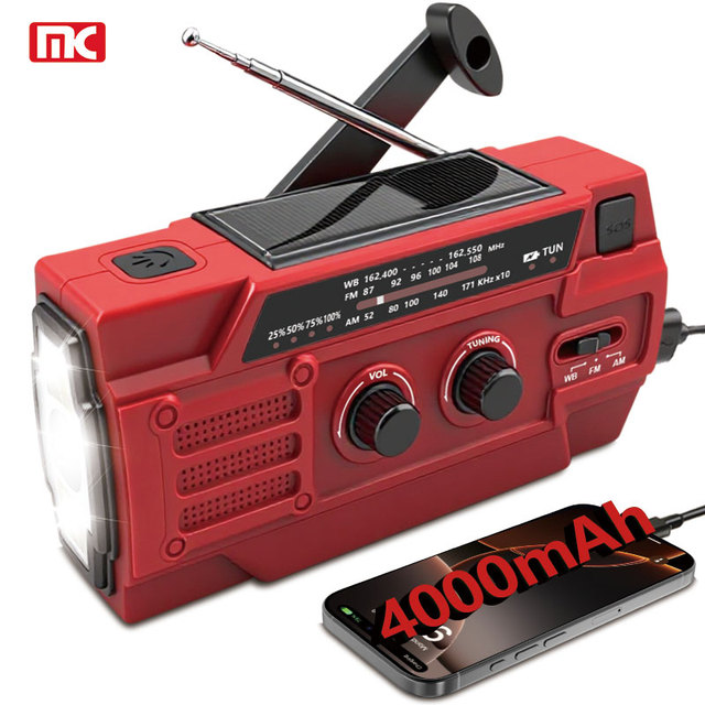 Emergency Weather Radio Portable AM/FM NOAA Solar Hand Crank with 4000mAh Power Bank Flashlight & SOS Function