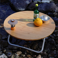 Table de camping et pique-nique pliante portable d'extérieur, mini, ronde, avec cadre en aluminium et plateau en bambou, basse, avec sac de transport, 2 places, vente en gros
