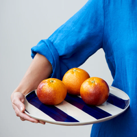 Assiette en Céramique Moderne de Style Européen à Motif Rayé, Vaisselle de Table Fantaisie pour Restaurant, Service d'Aliments, Salades, Steaks et Fruits