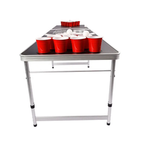 Table de beer pong portable et pliable de 8 pieds, personnalisable, en métal, avec trous, mobilier d'extérieur pour usage hôtelier