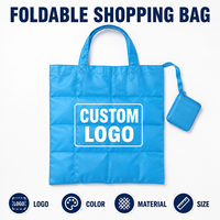 Sac de courses pliable matelassé avec logo personnalisé, sac de courses réutilisable en nylon écologique avec pochette, sac imperméable