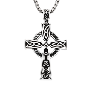 Collana Vintage a catena in acciaio inossidabile SS8-460P Cool con Design celtico a croce enorme per bambini - Product Image 1