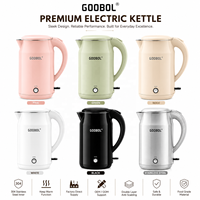 Bouilloire électrique sans fil en acier inoxydable à double paroi de haute qualité 2,0 L, toucher froid, ébullition rapide, arrêt automatique, protection contre l'ébullition à sec