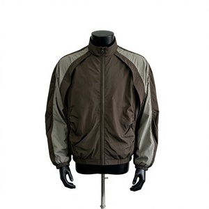 Chaqueta Cortavientos para Hombre con Bloques de Color Marrón y Gris, Cierre de Cremallera, Cuello Alto, Ligera, de Nailon, Estilo Urbano, Vintage, con Logotipo Personalizado OEM - Product Image 1