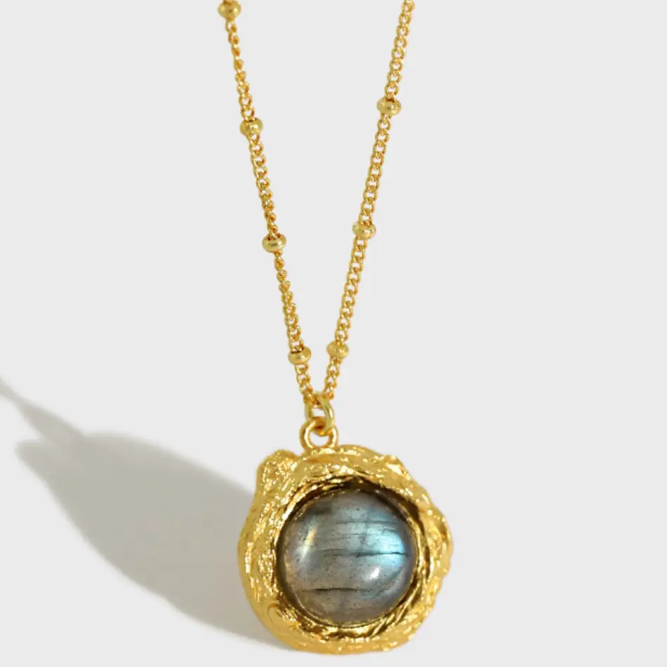 Vente en gros de bijoux en pierres précieuses irrégulières collier unique en pierre naturelle collier pendentif en labradorite en argent sterling 925 pour femmes