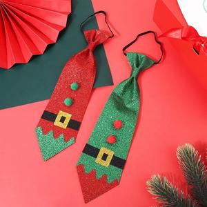 Cravate de Noël à paillettes en tissu scintillant, motif fantaisie rouge et vert style Père Noël, pour décoration de scène et performance - Product Image 2