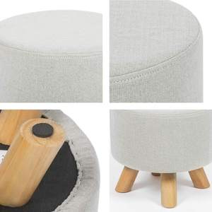 Pufê Redondo com Tampa Removível, Apoio para os Pés, Banco de Linho Estofado com Pés de Madeira Antiderrapantes - Product Image 6
