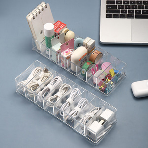 Transparent Acrylic Cable Organizer Box 8 Compartment Large Capacity Office Desk Storage For Charging Cables And Accessories - Product Image 1