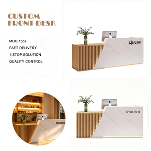 Tavolo <span class=keywords><strong>da</strong></span> <span class=keywords><strong>Ufficio</strong></span> di Lusso, Moderno e Minimalista, Bancone Cassa per Salone di Bellezza, Negozio di Abbigliamento, Bancone Bar con Finitura in Legno, Scrivania <span class=keywords><strong>Reception</strong></span> per Centro Estetico - Product Image 1