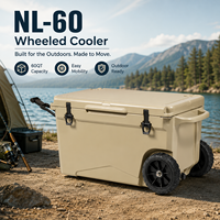 Glacière thermique rotomoulée 60QT avec roues pour camping en extérieur, stockage alimentaire portable