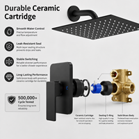 Ensemble de douche encastré noir mat, système de douche carré à effet pluie, mitigeur mural en laiton, fournisseur en gros
