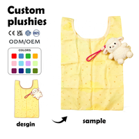 Sac écologique personnalisé avec logo, porte-clés en peluche réutilisable, sacs de courses écologiques recyclables, jouets brodés en peluche longue OEM, PP pliable