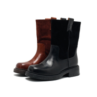 Bottes mi-mollet pour femmes en cuir véritable à lacets, bout rond, respirantes, légères, confortables, pour l'hiver et la neige