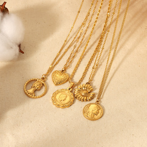 Collar con Colgante de Moneda en Relieve 3D con Retrato Retro Europeo Americano, de Acero Inoxidable con Oro de 18K, Colgantes Temáticos, Joyería de Regalo - Product Image 2