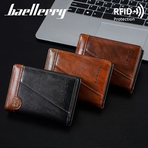 Baellerry Men's Short <b>Wallet</b> Oiled Leather <b>RFID</b> Protection Coin Purse Card Holder Spliced Design Business Everyday Use - Product Image 2