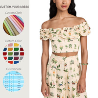 Ensemble deux pièces décontracté pour femme, haut et short en lin à fleurs, coupe épaules dénudées et jambes larges, avec logo personnalisé, collection été, OEM