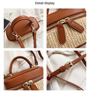 Sac seau en paille à fermeture éclair pour femme, sac à bandoulière en paille tressée à panneaux, sac à main décontracté d'été pour la plage, petit sac à main <span class=keywords><strong>Bali</strong></span> pour femme 2026 - Product Image 4