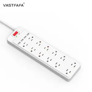 Vasfafa kabel ekstensi pelindung lonjakan listrik, menyesuaikan 12 outlet Logo soket ekstensi pintar 3.0 Strip daya Usb 4 port