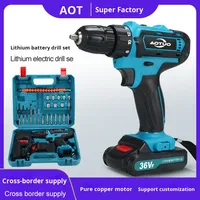Nouvelle perceuse électrique sans fil 36V au lithium, modèle transfrontalier, perceuse pistolet réversible à deux vitesses réglables, garantie 1 an, pour la maison