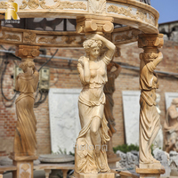Grand belvédère en marbre jaune de jardin extérieur de style grec avec statue de figure pour la décoration