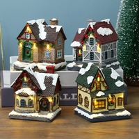 Mini maison de village de Noël en résine légère, chalet enneigé, scène hivernale, ornement de table, décoration de Noël pour la maison