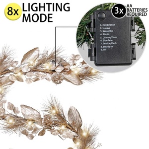 Eaglegits-Decoración de puertas del hogar, centros comerciales en <span class=keywords><strong>cascada</strong></span>, aguja de pino Artificial de invierno, <span class=keywords><strong>guirnalda</strong></span> de árbol de Navidad preiluminada con luz LED - Product Image 5