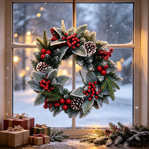 <span class=keywords><strong>Couronne</strong></span> <span class=keywords><strong>de</strong></span> Noël élégante en PVC <span class=keywords><strong>de</strong></span> 40 cm avec boules et rotin, écologique, imperméable, décoration intérieure - Product Image 5