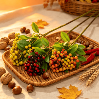 Vente en gros de branches artificielles de baies rouges de 60 cm avec des feuilles vertes, branches artificielles pour la décoration de mariage, de la maison et de la table de Noël
