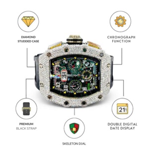 Luxury Unisex Moissanite Diamond ETA Quartz Sapphire Crystal Square <b>Case</b> <b>Watch</b> Yellow Gold Stainless Steel Analog Digital Full - Product Image 5