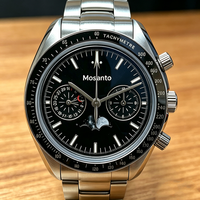 Montre chronographe multifonctionnelle à phases lunaires en acier inoxydable de luxe personnalisée, mouvement mécanique, étanche 100 m pour hommes