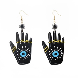 Boucles d'oreilles pendantes géométriques en acrylique bleu œil, motif main de Fatima, bijoux fantaisie pour femme, boucles d'oreilles tendance, accessoire mode - Product Image 5
