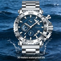 Herren Edelstahl Herz-Quarzuhr 47MM Mineralglas Verstärktes Zifferblatt Multifunktions-Leuchtzeiger 30M Wasserdicht Business
