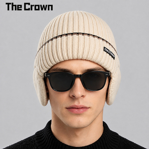 Bonnet d'hiver unisexe en tricot côtelé épais de haute qualité, style aviateur avec cache-oreilles, coupe-vent, couleur crème, vente en gros sur mesure - Product Image 1