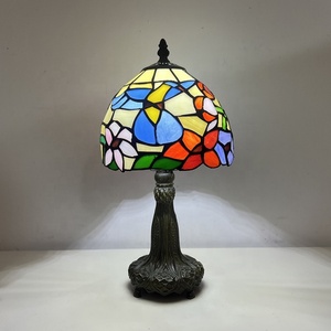 LongHuiJing 8inch Fashion Retro Tiffany Style Table Lamp Stained Glass Hummingbird Flower Lampshade Home Table Lamp Decorate - Product Image 1
