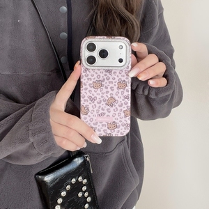 Cartoon KT Cat Glitter Leopard Pattern Mobile Phone Case For IPhone 17 16 15 14 Pro Max IMD Cute Bow Shockproof Soft <b>Cover</b> Back - Product Image 3