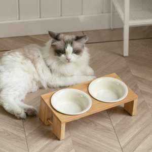 Comedero Elevado de Cerámica Natural para Mascotas con Platos Dobles de Cerámica Desmontables, Kit Ergonómico para Alimentación de Mascotas, Múltiples Opciones de Color - Product Image 1