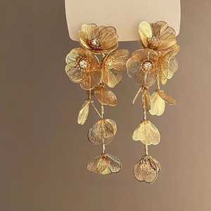 Fashion Exaggerated Party Wedding Gold Colored Metal Flower Petal Diamond <strong>Earring</strong> Luxury Women Leaves Tassel <strong>Earring</strong> - Product Image 2